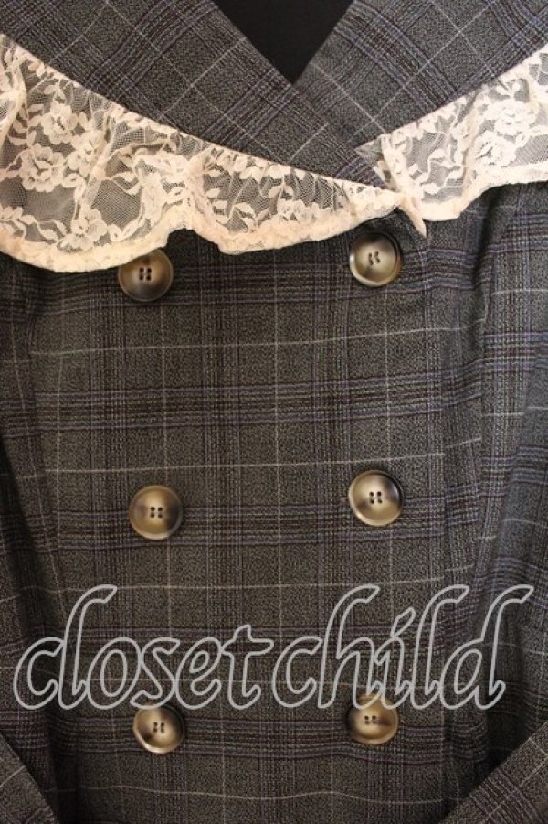 画像2: axes femme NOSTALGIE / W釦レース襟チェック柄ワンピース  グレー O-25-12-20-046-AX-OP-IG-OS (2)