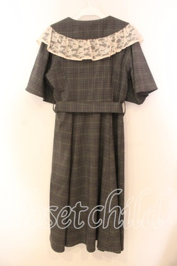 画像3: axes femme NOSTALGIE / W釦レース襟チェック柄ワンピース  グレー O-25-12-20-046-AX-OP-IG-OS (3)