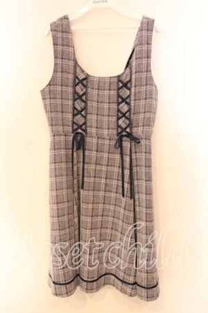 画像: axes femme / チェック柄ジャンパースカート  ネイビー系 O-25-12-20-050-AX-OP-IG-OS