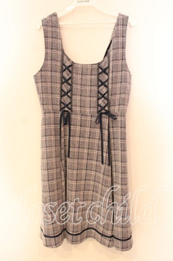 画像1: axes femme / チェック柄ジャンパースカート  ネイビー系 O-25-12-20-050-AX-OP-IG-OS (1)