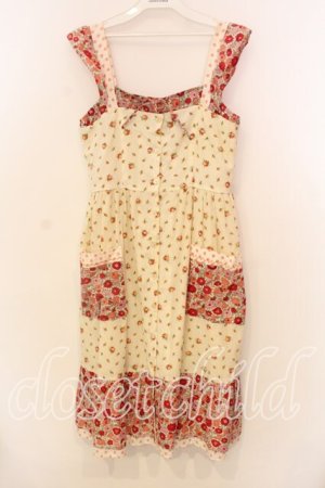 画像: Jane Marple / リバティプリントのエプロン風ワンピース  アイボリー×ピンク O-25-12-20-057-JM-OP-IG-OS