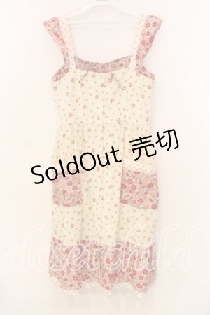 画像: Jane Marple / リバティプリントのエプロン風ワンピース  アイボリー×ピンク O-25-12-20-057-JM-OP-IG-OS