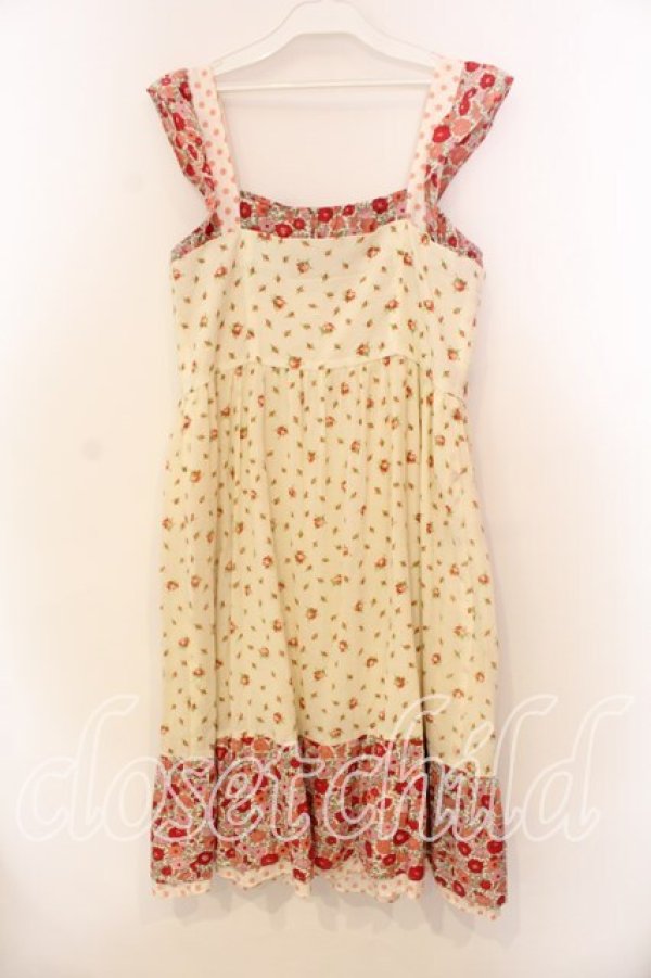 画像3: Jane Marple / リバティプリントのエプロン風ワンピース  アイボリー×ピンク O-25-12-20-057-JM-OP-IG-OS (3)