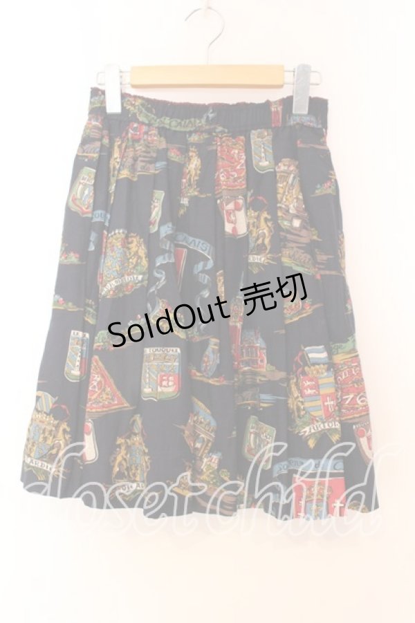 画像1: Jane Marple / スーベニアエンブレムプリント のミニスカート Ｍ クロ O-25-12-20-060-JM-SK-IG-OS (1)