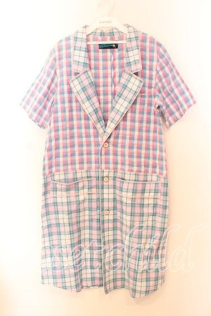 画像: Candy Stripper / マドラスチェックロングジャケット Ｓ ホワイト×サックス×ピンク O-25-12-20-063-PU-OP-IG-OS