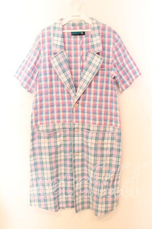 画像1: Candy Stripper / マドラスチェックロングジャケット Ｓ ホワイト×サックス×ピンク O-25-12-20-063-PU-OP-IG-OS (1)