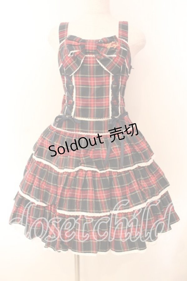 画像1: Angelic Pretty / Fancyタータンチェックジャンパースカート  ネイビー×アカ O-25-12-20-015-AP-OP-OW-OS (1)