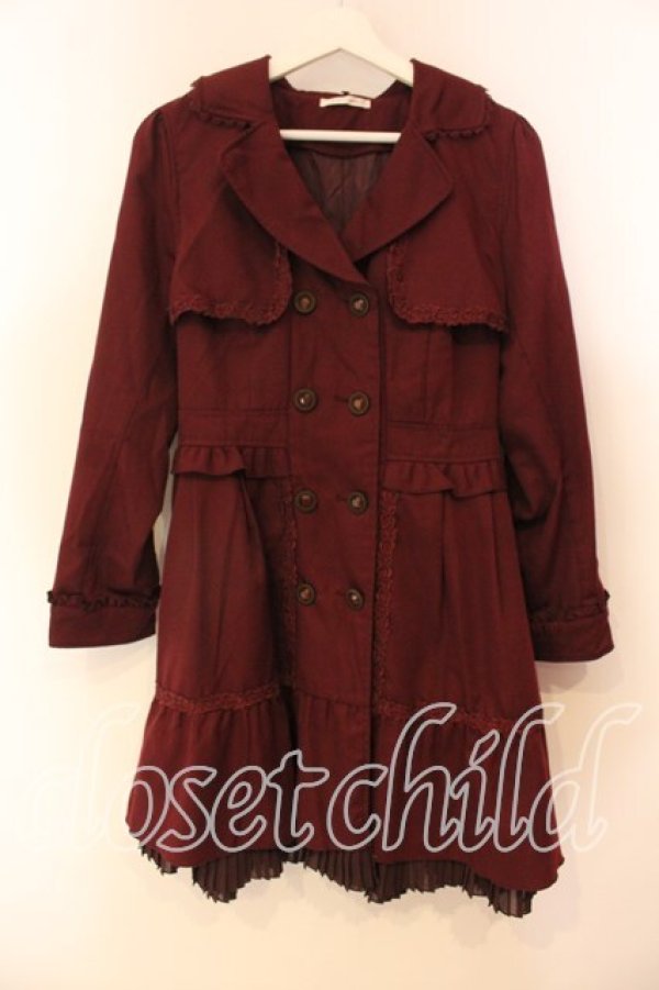 画像1: axes femme / ファー襟トレンチコート L ワイン O-25-12-22-044-AX-CO-OW-OS (1)