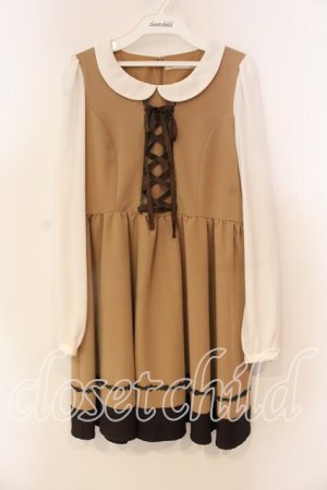 画像: Ank Rouge / レースアップ丸襟ワンピース M ブラウン O-25-12-22-050-CA-OP-OW-OS