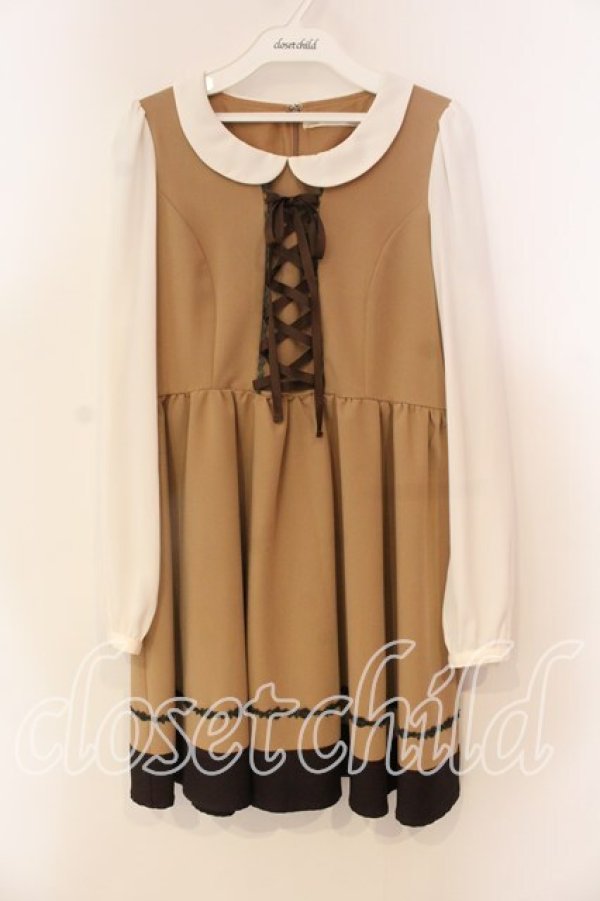 画像1: Ank Rouge / レースアップ丸襟ワンピース M ブラウン O-25-12-22-050-CA-OP-OW-OS (1)