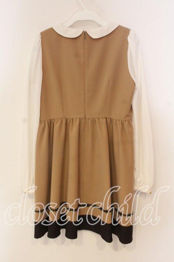 画像2: Ank Rouge / レースアップ丸襟ワンピース M ブラウン O-25-12-22-050-CA-OP-OW-OS (2)