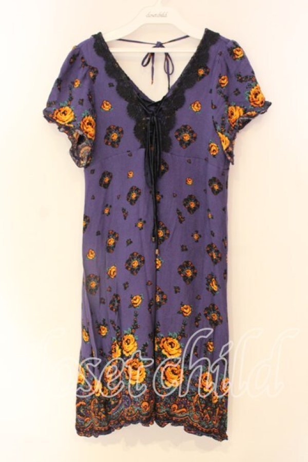 画像1: axes femme / Vネック花柄ワンピース  ネイビー O-25-12-22-1007-AX-OP-IG-OS (1)