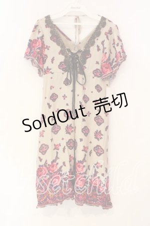 画像: axes femme / Vネック花柄ワンピース M ベージュ O-25-12-22-1012-AX-OP-IG-OS