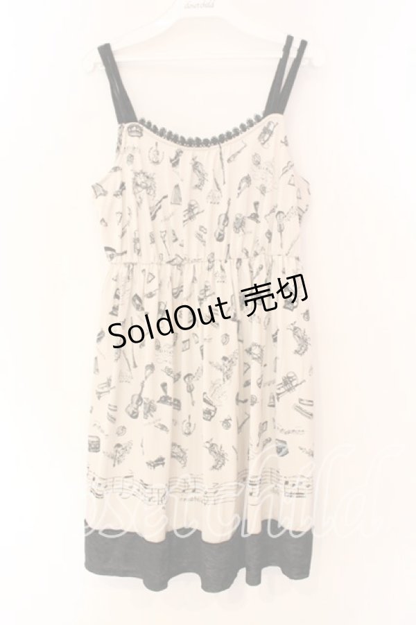 画像1: axes femme / 楽器柄キャミワンピース M ベージュ O-25-12-22-1013-AX-OP-IG-ZT525 (1)