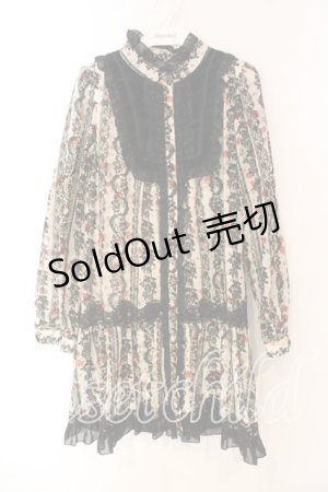 画像: axes femme / 花柄フロッキーシフォンワンピース  オフ×クロ O-25-12-22-1016-AX-OP-IG-ZT525