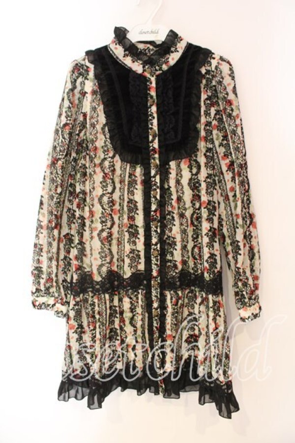 画像1: axes femme / 花柄フロッキーシフォンワンピース  オフ×クロ O-25-12-22-1016-AX-OP-IG-OS (1)