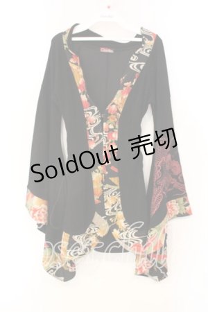 画像: Qutie Frash / サイドレースアップ着物カーデ  ブラック×オレンジ O-25-12-22-076-QU-TO-IG-OS