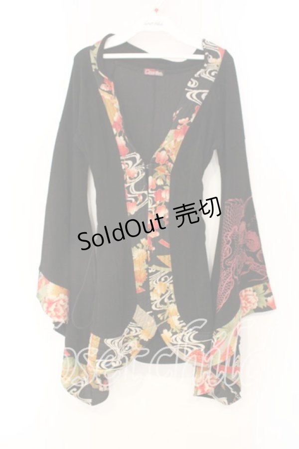 画像1: Qutie Frash / サイドレースアップ着物カーデ  ブラック×オレンジ O-25-12-22-076-QU-TO-IG-OS (1)