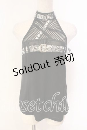 画像: Qutie Frash / ホルターキャミ  ホワイトドラゴンサテン×ブラック O-25-12-22-006-QU-TO-IG-OS