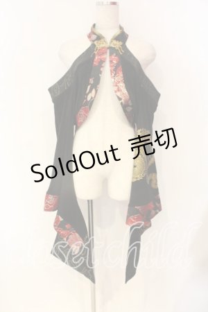 画像: Qutie Frash / チャイナオフショル着物カーデ  ブラック×レッド O-25-12-22-098-QU-TO-OW-OS