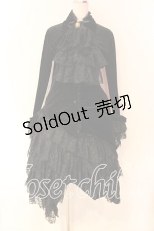 画像: MARBLE / ゴシックエレガンス調アシンメトリー堕天使ドレスセット  黒ベロア×黒レースフリル×アンティークゴールドカメオ O-25-12-22-002-GO-OP-IG-OS