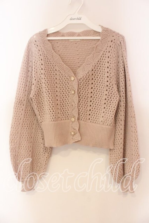 画像1: axes femme POETIQUE / 透かし編みショートニットカーデ Ｍ ピンク O-25-12-22-021-AX-TO-IG-OS (1)