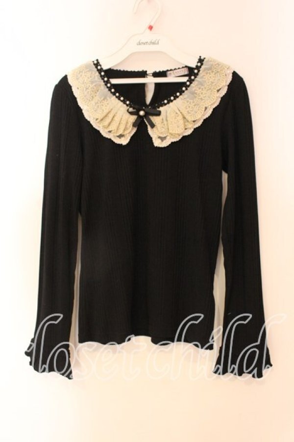 画像1: axes femme / レースカラーテレコカットソー Ｍ クロ O-25-12-22-022-AX-TO-IG-OS (1)