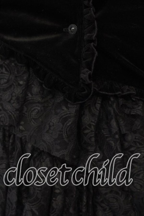 画像3: MARBLE / ゴシックエレガンス調アシンメトリー堕天使ドレスセット  黒ベロア×黒レースフリル×アンティークゴールドカメオ O-25-12-22-002-GO-OP-IG-OS (3)