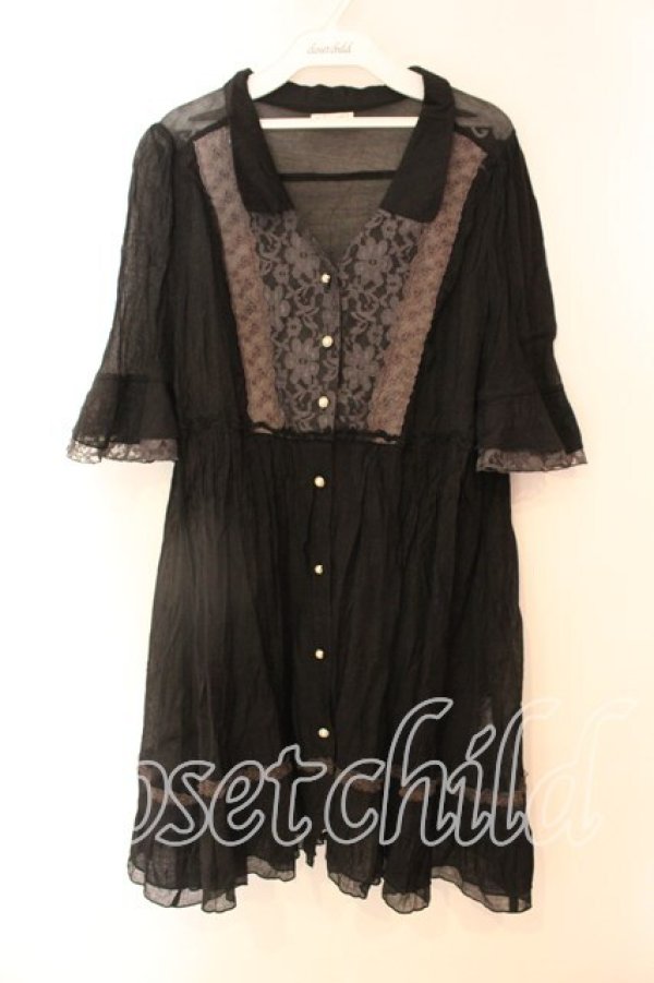 画像1: axes femme / レース配色シャツチュニック M クロ O-25-12-22-026-AX-BL-OW-OS (1)