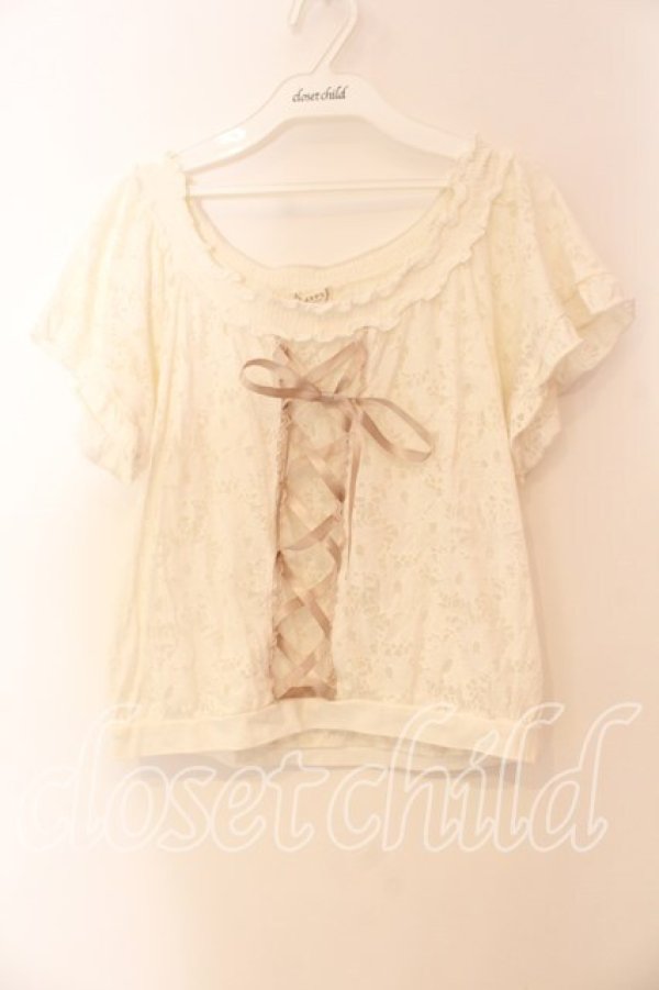 画像1: axes femme / レース使い編み上げプルオーバー M キナリ O-25-12-22-029-AX-TO-OW-OS (1)