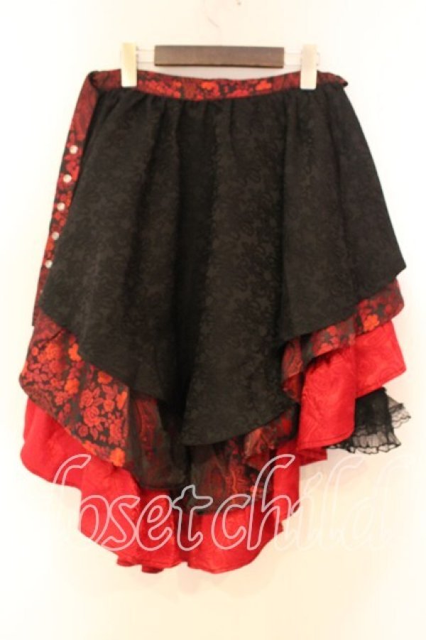 画像4: Qutie Frash / アシメラップスカート  ブラックｘレッド O-25-12-23-031-QU-SK-YM-OS (4)