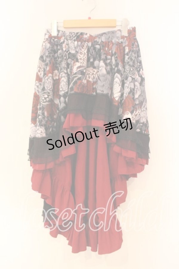 画像1: Qutie Frash / 後ろロングスカート  ブラックｘレッド O-25-12-23-032-QU-SK-YM-OS (1)