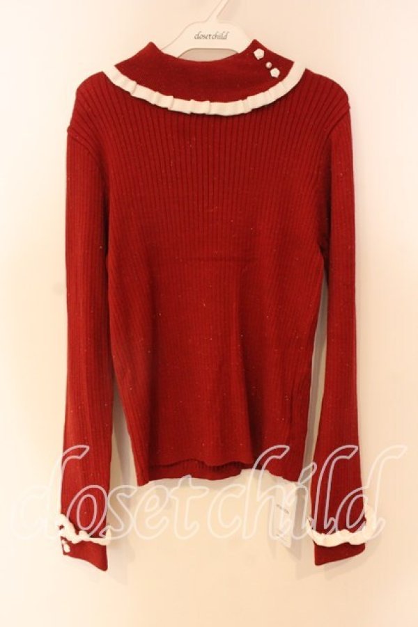 画像1: axes femme / バイカラーフリルローズニット F アカ O-25-12-23-034-AX-TO-OW-OS (1)