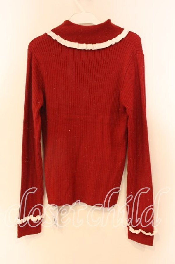 画像2: axes femme / バイカラーフリルローズニット F アカ O-25-12-23-034-AX-TO-OW-OS (2)