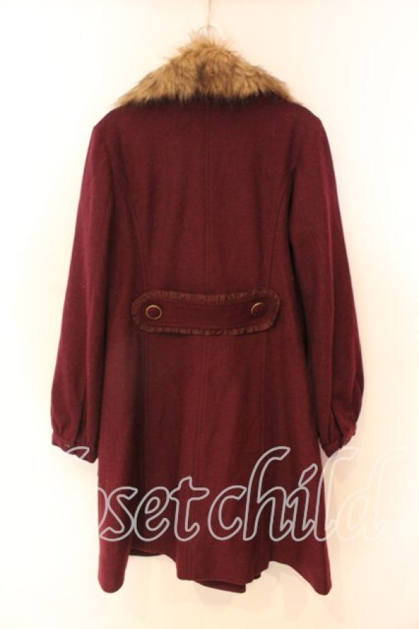 画像2: axes femme / ファー衿ポケットレースアップコート M ワイン O-25-12-23-038-AX-CO-IG-OS (2)