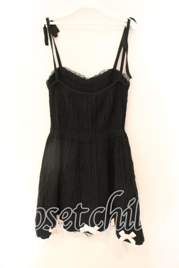 画像2: Swankiss / ケーブル編みニットリボンワンピース  クロ O-25-12-23-055-CA-OP-YM-OS (2)