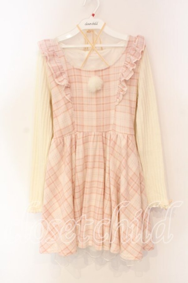 画像1: LIZ LISA / ロゴ刺繍ニット切り替えワンピース  ピンク×オフ O-25-12-23-065-LO-OP-IG-OS (1)