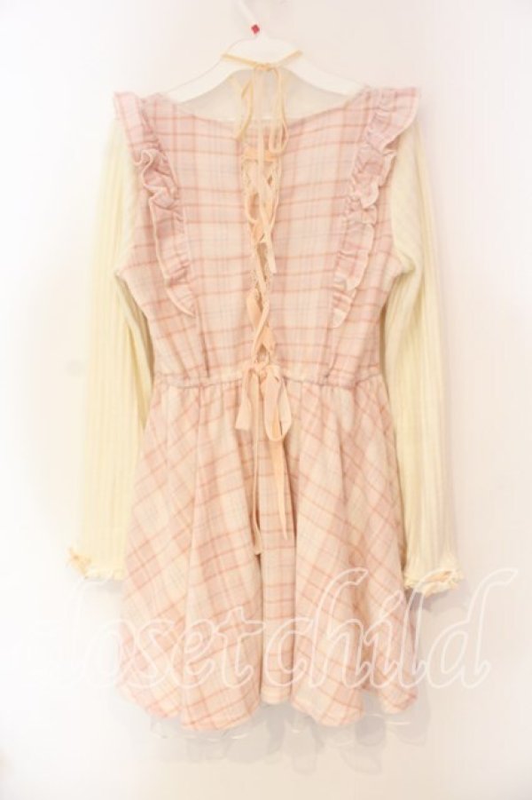 画像3: LIZ LISA / ロゴ刺繍ニット切り替えワンピース  ピンク×オフ O-25-12-23-065-LO-OP-IG-OS (3)