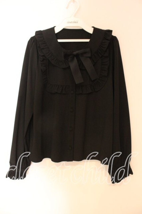 画像1: Ank Rouge / ヨークフリルリボンブラウス  クロ O-25-12-23-068-CA-BL-IG-OS (1)