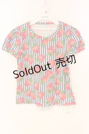 画像: Jane Marple / ストロベリー meets ストライプのパフTシャツ Ｍ ネイビー×シロ O-25-12-23-069-JM-TS-IG-ZT108
