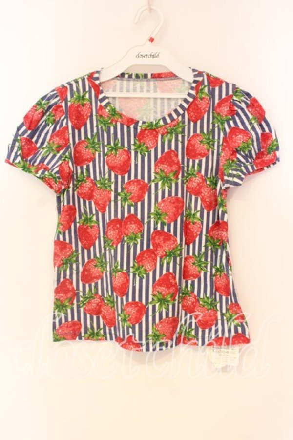 画像1: Jane Marple / ストロベリー meets ストライプのパフTシャツ Ｍ ネイビー×シロ O-25-12-23-069-JM-TS-IG-OS (1)
