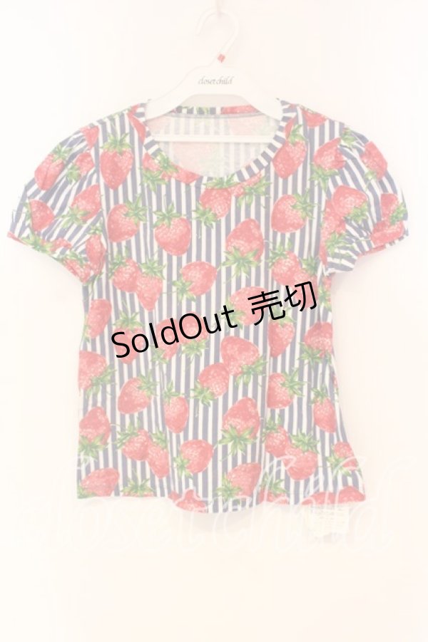 画像1: Jane Marple / ストロベリー meets ストライプのパフTシャツ Ｍ ネイビー×シロ O-25-12-23-069-JM-TS-IG-ZT108 (1)