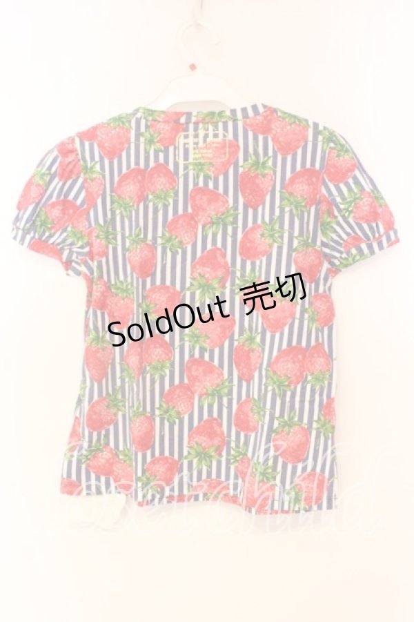 画像3: Jane Marple / ストロベリー meets ストライプのパフTシャツ Ｍ ネイビー×シロ O-25-12-23-069-JM-TS-IG-ZT108 (3)
