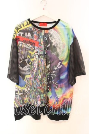 画像: ALTER VENOMV / 総柄メッシュBIG Tシャツ  ブラックｘマルチ O-25-12-23-006-0-TS-YM-OS