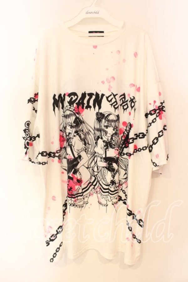 画像1: ACDC RAG / SUNCITYDOLLコラボ　Sweet MY PAIN ヒュージTシャツ  ホワイト O-25-12-23-019-0-TS-YM-OS (1)