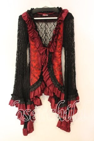 画像: Qutie Frash / レースカーディガン  レッドｘブラック O-25-12-23-028-QU-TO-YM-OS