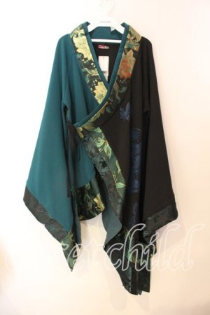 画像: Qutie Frash / アシメ着物カーデ  ブラック×グリーン O-25-12-25-038-QU-JA-IG-OS