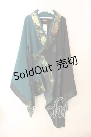 画像: Qutie Frash / アシメ着物カーデ  ブラック×グリーン O-25-12-25-038-QU-JA-IG-OS