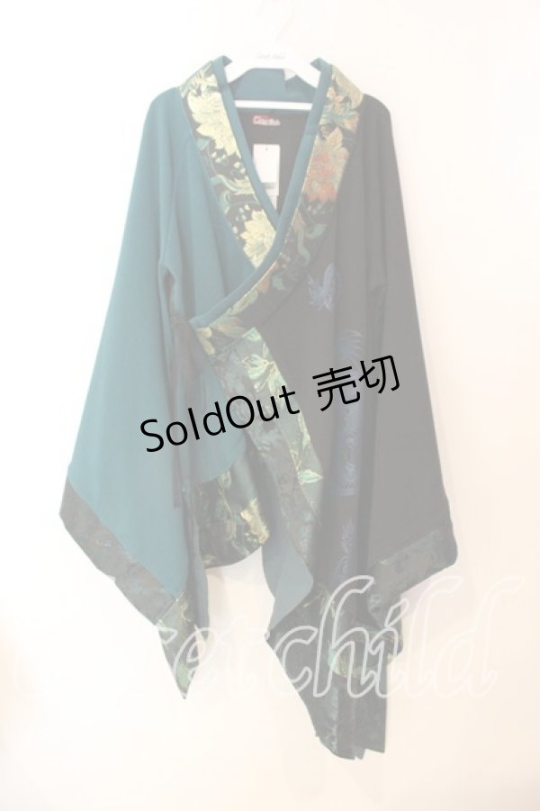 画像1: Qutie Frash / アシメ着物カーデ  ブラック×グリーン O-25-12-25-038-QU-JA-IG-OS (1)