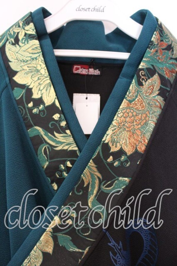 画像2: Qutie Frash / アシメ着物カーデ  ブラック×グリーン O-25-12-25-038-QU-JA-IG-OS (2)